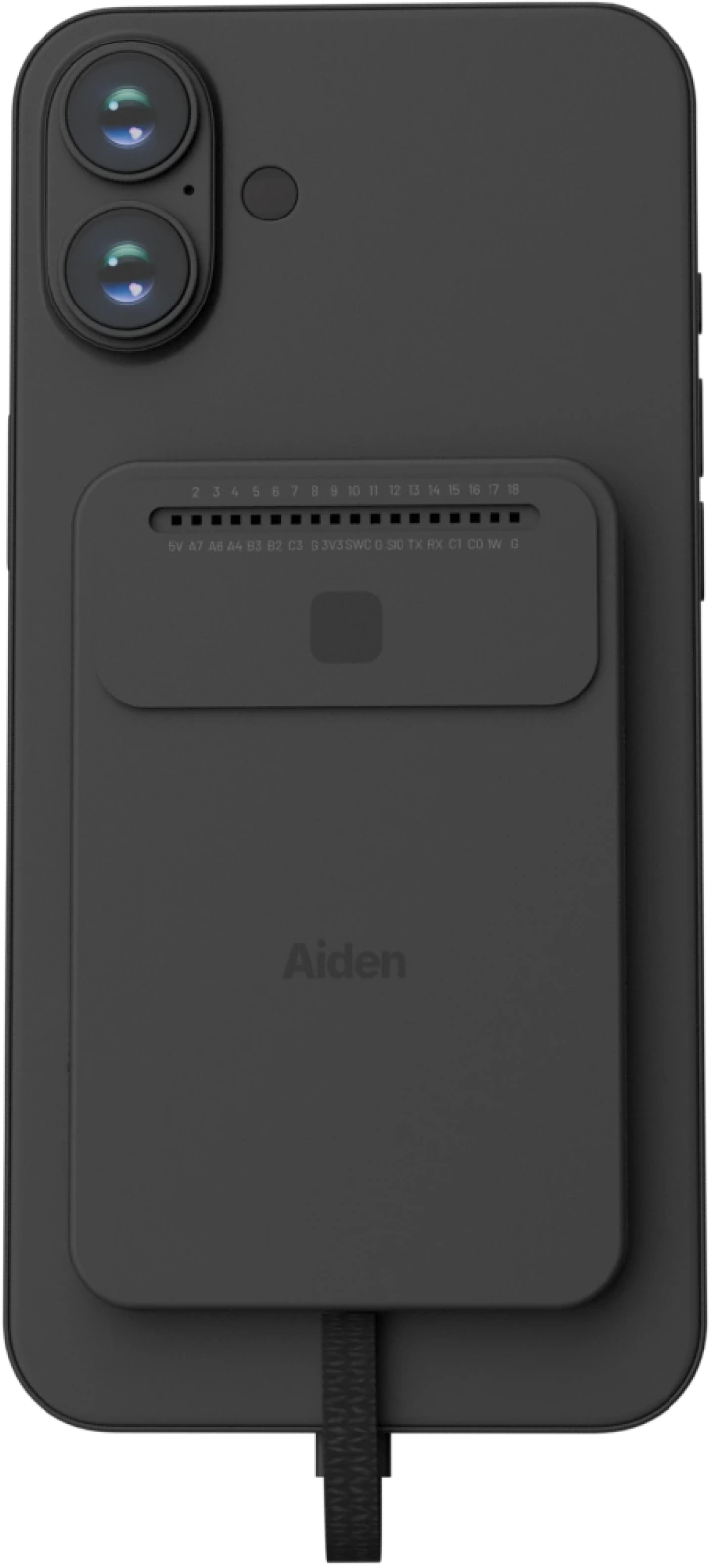Aiden device attached to the back of a smartphone